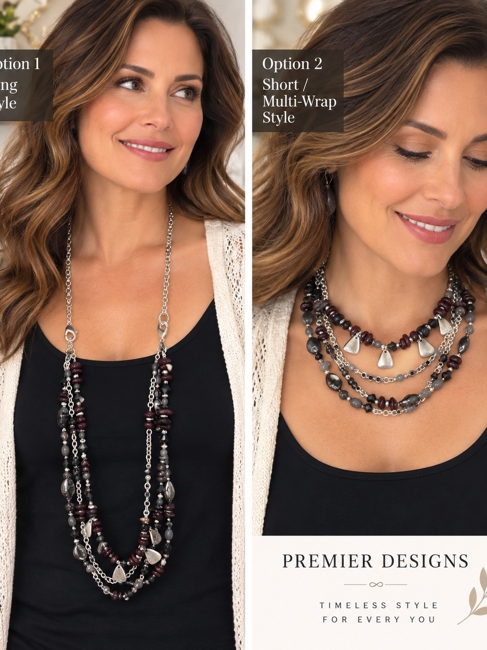 Premier Designs Garnet and Hematite Multi-Strand Convertible Necklace